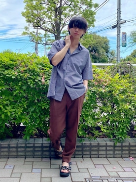 「markaware（マーカウェア）のアイテム（スラックス）」を使った、RYOさん（メンズ・165cm）の春コーディネート