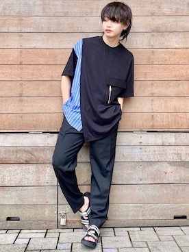 「markaware（マーカウェア）のアイテム（スラックス）」を使った、RYOさん（メンズ・165cm）の夏コーディネート