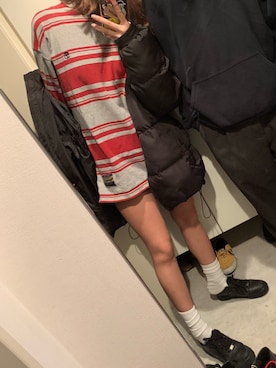 「AF1」｜「アイテム（ダウンジャケット/コート）」を使った、あ おさん（レディース・165cm）の春コーディネート