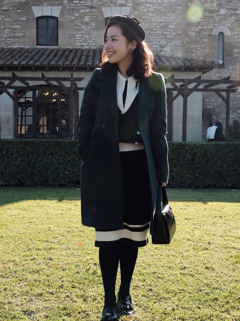 「daily look、date style♡、ootd、outfit、outfitoftheday、vintage、vintage style、travel、lady、holiday」｜「SOUPのアイテム（ダッフルコート、グリーン系）」を使った、自然卷tutuさん（レディース・160cm）の冬コーディネートの1枚目の写真