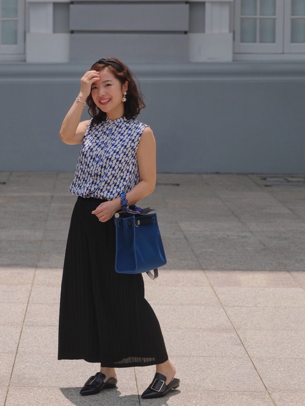 「休日スタイル、夏コーデ、daily look、date style♡、ootd、outfit、weekend、HERMES」｜「HERMESのアイテム（バッグ、ブルー系）」を使った、自然卷tutuさん（レディース・160cm）の春コーディネートの1枚目の写真