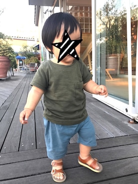「quoti use fith（クゥオティ　ユース　フィス）の無地半袖Tシャツ（Tシャツ/カットソー、グリーン系）」を使った、KAN☻SHUさん（キッズ・100cm）の春コーディネート