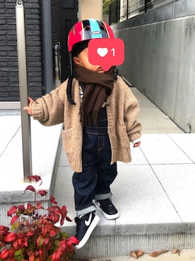 「PETIT BATEAU（プチバトー）のアイテム（パンツ、ブルー系）」を使った、KAN☻SHUさん（キッズ・100cm）の秋コーディネート