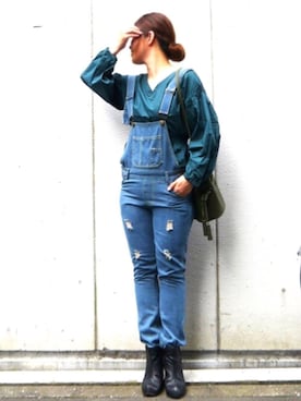 「CORNERS（コーナーズ）のアイテム（サロペット/オーバーオール）」を使った、Mamiさん（レディース・159cm）の夏コーディネート