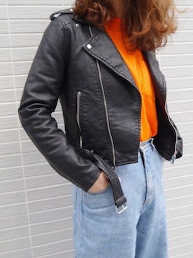 「カッコイイ女子」｜「アイテム（ライダースジャケット）」を使った、Mamiさん（レディース・159cm）の秋コーディネート