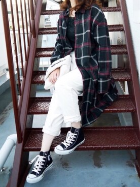 「CONVERSE（コンバース）の【CONVERSE】コンバース　NEXTAR(ネクスター) 110HI(NXHI)（スニーカー）」を使った、Mamiさん（レディース・159cm）の秋コーディネート