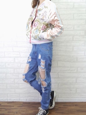 「CORNERS（コーナーズ）のアイテム（ブルゾン）」を使った、Mamiさん（レディース・159cm）の秋コーディネート