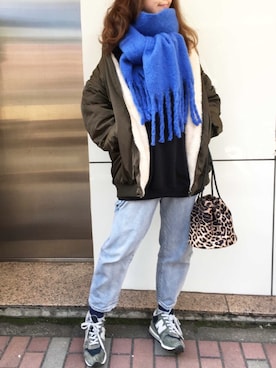 「ブルーコーデ」｜「アイテム（MA-1）」を使った、Mamiさん（レディース・159cm）の秋コーディネート
