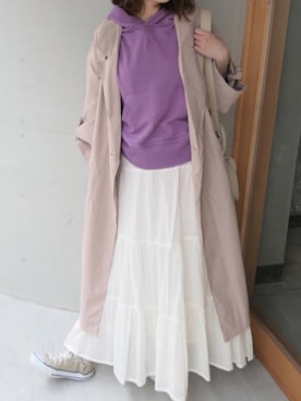 「アイテム（トレンチコート、ピンク系）」を使った、Mamiさん（レディース・159cm）の冬コーディネート