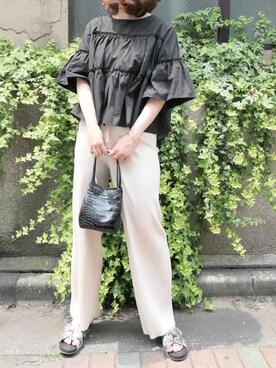 「CORNERS（コーナーズ）のアイテム（ハンドバッグ）」を使った、Mamiさん（レディース・160cm）の夏コーディネート
