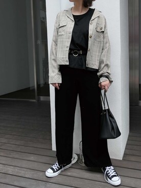 「CORNERS（コーナーズ）のアイテム（その他パンツ）」を使った、Mamiさん（レディース・159cm）の夏コーディネート