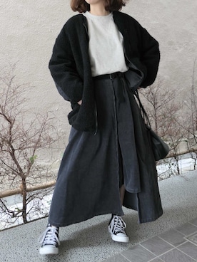 「CORNERS（コーナーズ）のアイテム（ブルゾン）」を使った、Mamiさん（レディース・159cm）の秋コーディネート