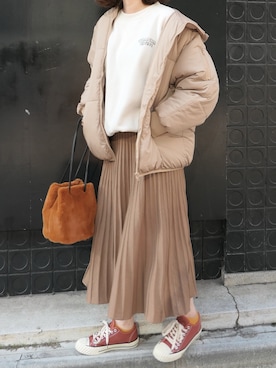 「CORNERS（コーナーズ）のアイテム（ダウンジャケット/コート）」を使った、Mamiさん（レディース・159cm）の秋コーディネート