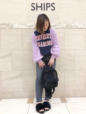 「SHIPS」｜「アイテム（スウェット）」を使った、柿野さん（レディース・158cm）の冬コーディネート