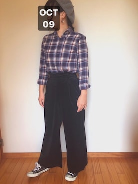 「Samansa Mos2 blue（サマンサモスモスブルー）のアイテム（ハンチング/ベレー帽）」を使った、nozomiさん（レディース・160cm）の秋コーディネート