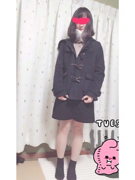 「Honeys（ハニーズ）のアイテム（ダッフルコート）」を使った、エリさん（レディース・154cm）の冬コーディネート