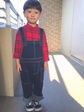 「NEEDLE WORK SOON（ニードルワークスーン）のアイテム」を使った、ようしんさん（キッズ・100cm）の春コーディネート