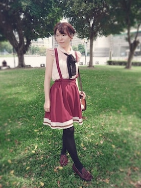 「アイテム（ブーティ、レッド系）」を使った、airuruさん（レディース・167cm）の春コーディネート