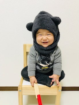 「韓国子供服のアイテム（帽子、グレー系）」を使った、toto_boysさん（キッズ・120cm）の秋コーディネート