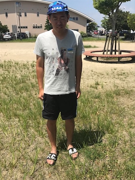 「F.C.R.B.（エフシーアールビー）のアイテム（サンダル）」を使った、おがっちさん（メンズ・167cm）の夏コーディネート
