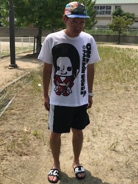 「F.C.R.B.（エフシーアールビー）のアイテム（サンダル）」を使った、おがっちさん（メンズ・168cm）の夏コーディネート