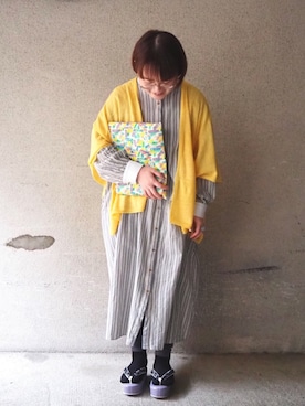 「Libra Cue（リブラ キュー）のアイテム（シャツワンピース）」を使った、大塚呉服店京都スタッフさん（レディース・155cm）の春コーディネート