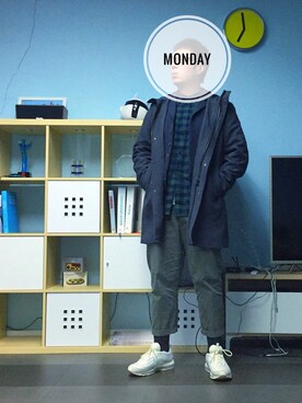 「GU（ジーユー）のアイテム（ダッフルコート）」を使った、家豪_KrHxさん（メンズ・182cm）の冬コーディネート