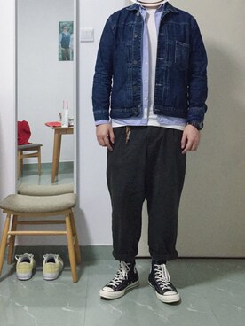 「G-SHOCK」｜「アイテム（デニムジャケット）」を使った、家豪_KrHxさん（メンズ・182cm）の冬コーディネート