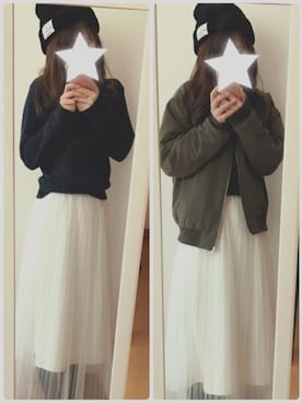 「GU（ジーユー）のアイテム（スカート、ホワイト系）」を使った、m.iさん（レディース・158cm）の冬コーディネート