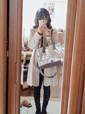 「アイテム（ステンカラーコート、ピンク系）」を使った、てゃさん（レディース・155cm）の冬コーディネート