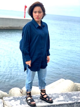 「＃デニム」｜「アイテム（サンダル）」を使った、ryoさん（レディース・147cm）の夏コーディネート