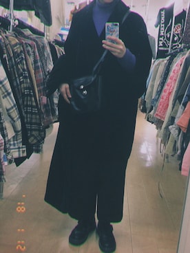 「真っ黒コーデ」｜「アイテム（その他アウター）」を使った、hassu-さん（レディース・158cm）の冬コーディネート