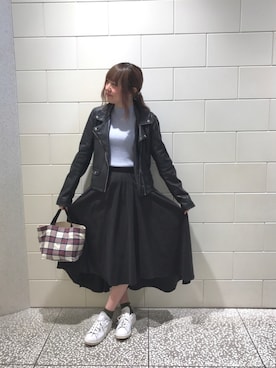 「outfit」｜「アイテム（ライダースジャケット）」を使った、なっちゃんさん（レディース・162cm）の春コーディネート
