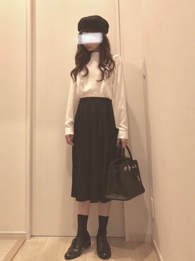 「白黒」｜「アイテム（ハンチング/ベレー帽）」を使った、RCさん（レディース・156cm）の秋コーディネート