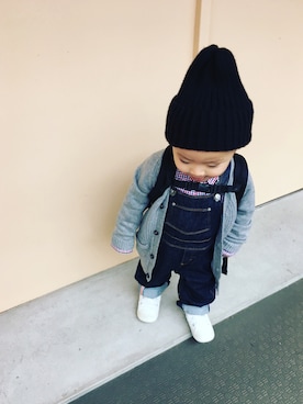 「PETIT BATEAU（プチバトー）のアイテム（サロペット/オーバーオール）」を使った、rinrinさん（キッズ・80cm）の冬コーディネート