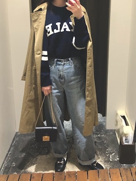 「ロゴニット」｜「アイテム（トレンチコート）」を使った、さえみさん（レディース・165cm）の冬コーディネート