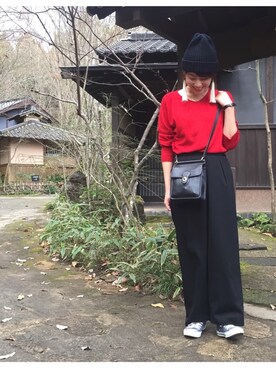 「アイテム（ピアス（片耳用）、ホワイト系）」を使った、やまぐーさん（レディース・166cm）の冬コーディネート