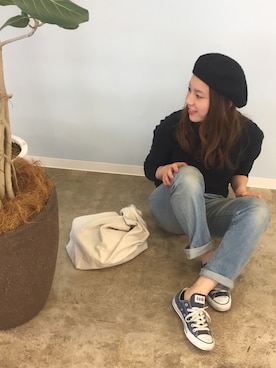 「スプリングSENSEOFPLACE」｜「アイテム（ハンチング/ベレー帽）」を使った、やまぐーさん（レディース・166cm）の春コーディネート