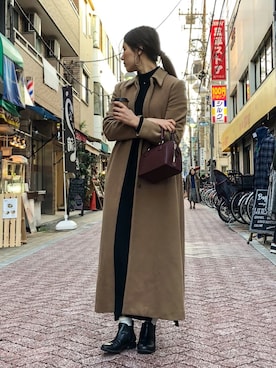 「アイテム（ボストンバッグ、レッド系）」を使った、やまぐーさん（レディース・166cm）の冬コーディネート