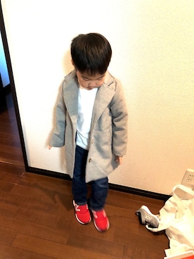 「アイテム（チェスターコート）」を使った、ゆーーーさん（キッズ・100cm）の冬コーディネート