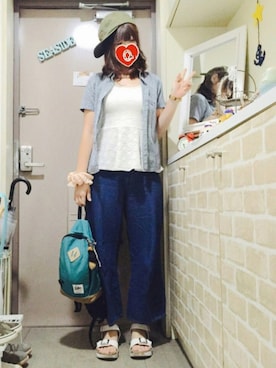 「ぺプラムトップス」｜「アイテム（キャップ）」を使った、きゅきゅさん（レディース・164cm）の秋コーディネート