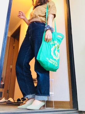 「ハイウエストストレートジーンズ」｜きゅきゅさん（レディース・164cm）の夏コーディネート