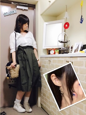 「スカラップ」｜「アイテム（アナログ腕時計）」を使った、きゅきゅさん（レディース・164cm）の夏コーディネート
