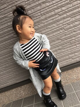 「H&M（エイチ・アンド・エム）のアイテム（カーディガン/ボレロ）」を使った、koooootanさん（キッズ・80cm）の秋コーディネート