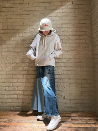 ヒステリックグラマー　VIXEN GIRL刺繍　スクラッチデニムスカート　M HYSTERIC GLAMOUR（ヒステリックグラマー）の「VIXEN GIRL刺繍