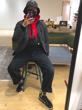 「Eddie Bauer（エディーバウアー）のアイテム（ダウンジャケット/コート）」を使った、jokerさん（メンズ・170cm）の冬コーディネート