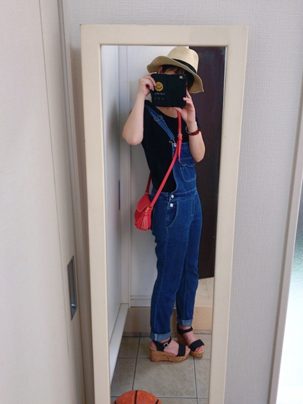 「ラフ、オールインワン、プチプラ」｜「GUのアイテム（つなぎ/オールインワン、ブルー系）」を使った、kukuさん（レディース・153cm）の夏コーディネートの1枚目の写真
