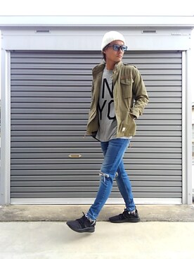 「カーキアウター」｜「アイテム（その他アウター）」を使った、エポジンさん（メンズ・175cm）の秋コーディネート