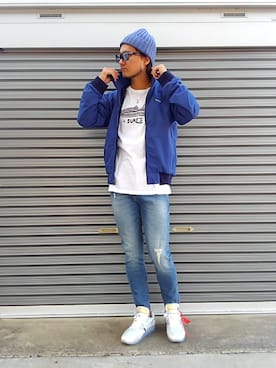 「オフホワイト」｜「アイテム（ニットキャップ/ビーニー）」を使った、エポジンさん（メンズ・175cm）の春コーディネート