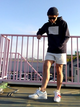 「オフホワイト」｜「アイテム（ニットキャップ/ビーニー）」を使った、エポジンさん（メンズ・175cm）の春コーディネート
